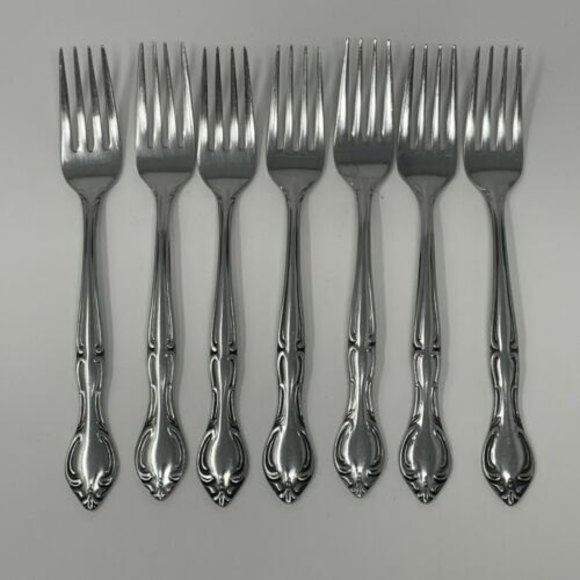 7 Hampton Court Stainless Flatware Salad Forks Japan Glossy Shiny Retired